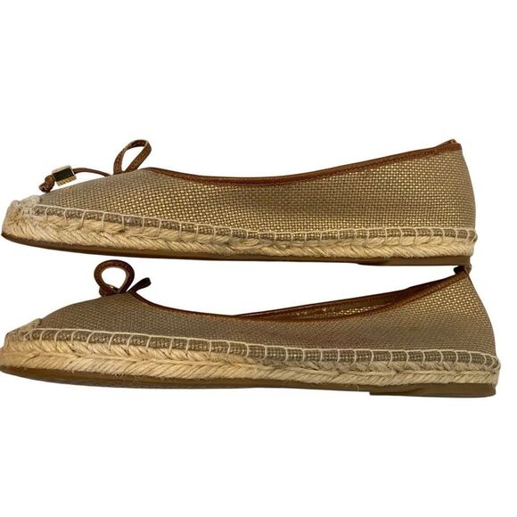 Michael Michael Kors Slip On Bow Jute Espadrilles Ballet Flats Gold Tone Metal - Picture 6 of 10